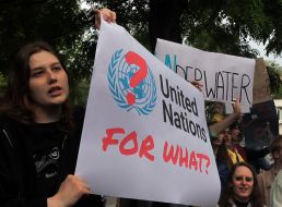 Protest action near the office of the UN mission in Ukraine with demands to recognize the undermining of the Kakhovskaya HPP as a war crime