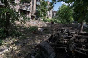 Ruined buildings in Chasov Yar city
