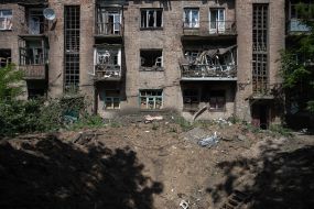 Ruined buildings in Chasov Yar city