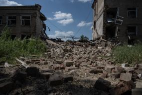 Ruined buildings in Chasov Yar city