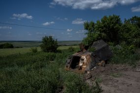 Burnt military equipment near the town of Chasov Yar
