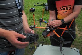 Checking the drone before the demonstration flight