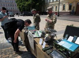 Destroyed Russian military equipment on Mykhailivska Square