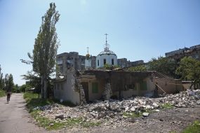 A destroyed building in Toretsk (Donetsk region)