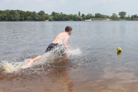 Summer vacation on the Obolon embankment in Kyiv