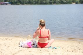 Summer vacation on the Obolon embankment in Kyiv