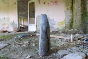 Artillery shell in the premises of the destroyed boarding house "Dubrava"