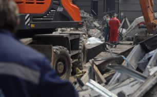 Search operations and demolition of debris at the site of the Russian missile landing in Odessa
