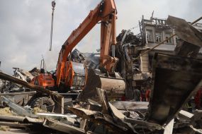 Search operations and demolition of debris at the site of the Russian missile landing in Odessa