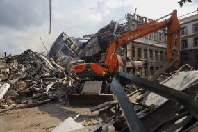 Search operations and demolition of debris at the site of the Russian missile landing in Odessa