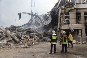 Search operations and demolition of debris at the site of the Russian missile landing in Odessa