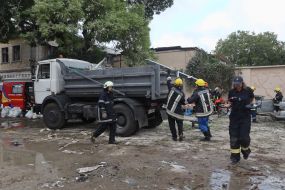 Search operations and demolition of debris at the site of the Russian missile landing in Odessa