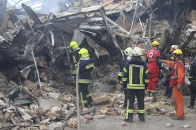 Search operations and demolition of debris at the site of the Russian missile landing in Odessa