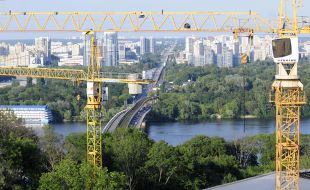 View of the Left Bank and the Metro bridge, in Kyiv