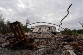 Remains of Russian ammunition in a bombed warehouse