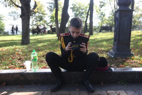 Cadet of Lyceum 23 "Cadet Corps" with a mobile phone