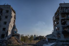 View of the Ascension Church in the city of Izyum, Kharkiv region