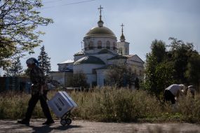 View of the Ascension Church in the city of Izyum, Kharkiv region
