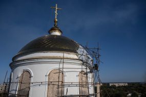 A view of the damaged bathhouse of the Church of the Exaltation of the Cross in the city of Izyum, Kharkiv region