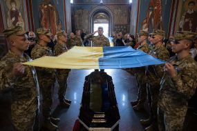 Farewell ceremony for fallen serviceman Robert Pokotylo (call sign Friend "Axe") in St. Michael's Cathedral in Kyiv