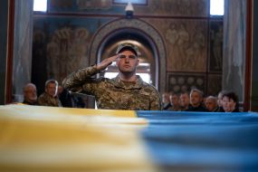Farewell ceremony for fallen serviceman Robert Pokotylo (call sign Friend "Axe") in St. Michael's Cathedral in Kyiv