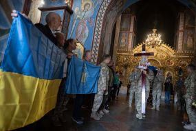 Farewell ceremony for fallen serviceman Robert Pokotylo (call sign Friend "Axe") in St. Michael's Cathedral in Kyiv