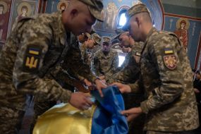 Farewell ceremony for fallen serviceman Robert Pokotylo (call sign Friend "Axe") in St. Michael's Cathedral in Kyiv