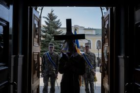 Farewell ceremony for fallen serviceman Robert Pokotylo (call sign Friend "Axe") in St. Michael's Cathedral in Kyiv