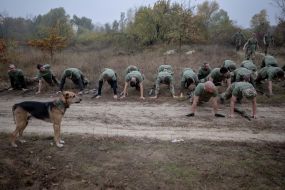Recruits of the 3rd separate assault brigade of the Armed Forces undergo military training