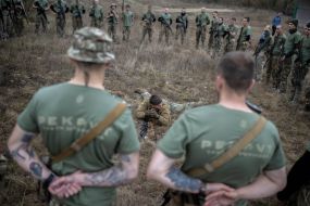 Recruits of the 3rd separate assault brigade of the Armed Forces undergo military training