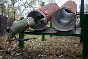 Recruits of the 3rd separate assault brigade of the Armed Forces undergo military training