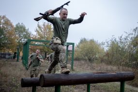 Recruits of the 3rd separate assault brigade of the Armed Forces undergo military training