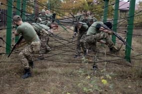 Recruits of the 3rd separate assault brigade of the Armed Forces undergo military training
