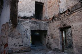 The destroyed building of culture in the village of Ivanivka, Chernihiv region