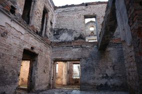The destroyed building of culture in the village of Ivanivka, Chernihiv region