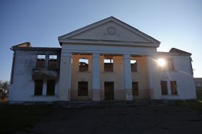 The destroyed building of culture in the village of Ivanivka, Chernihiv region