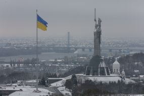 View of the "Motherland-Mother" monument from the Great Belfry of the Kyiv-Pechersk Lavra
