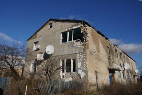 A damaged house in the village of Dvorichna