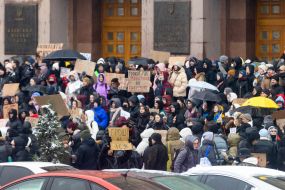 Participants of the action with posters near the KMDA ​