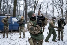 Recruits of the 3rd Separate Airborne Assault Brigade of the Armed Forces undergo basic training