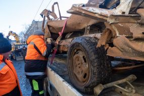 Utility workers eliminate the consequences of a missile strike