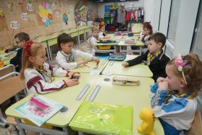 Children in an underground kindergarten in the Kharkiv metro
