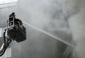 Rescuers are extinguishing the fire