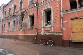 A building in the city of Vovchansk destroyed as a result of shelling by Russian troops