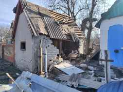 A destroyed house in the city of Mirnograd, Donetsk region