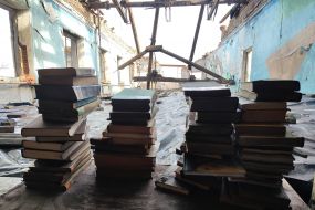 Books in a destroyed school
