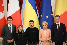Justin Trudeau, George Maloney, Volodymyr Zelenskyi, Ursula von der Leyen and Alexander De Croo