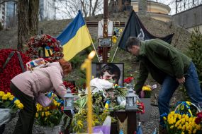 A memorial service for the anniversary of the death of Dmytro Kotsyubail (Da Vinci) at the Askold grave in Kyiv