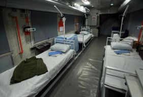 Demonstration of medical evacuation wagons for wounded servicemen in Kyiv