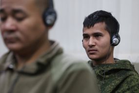 Сaptured mercenaries of the Russian Federation during a press conference